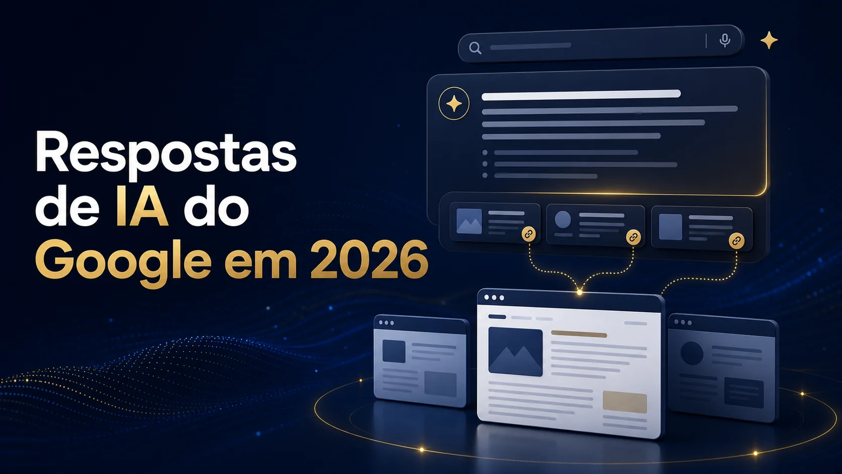 Páginas de diferentes sites conectadas como fontes a uma resposta de inteligência artificial